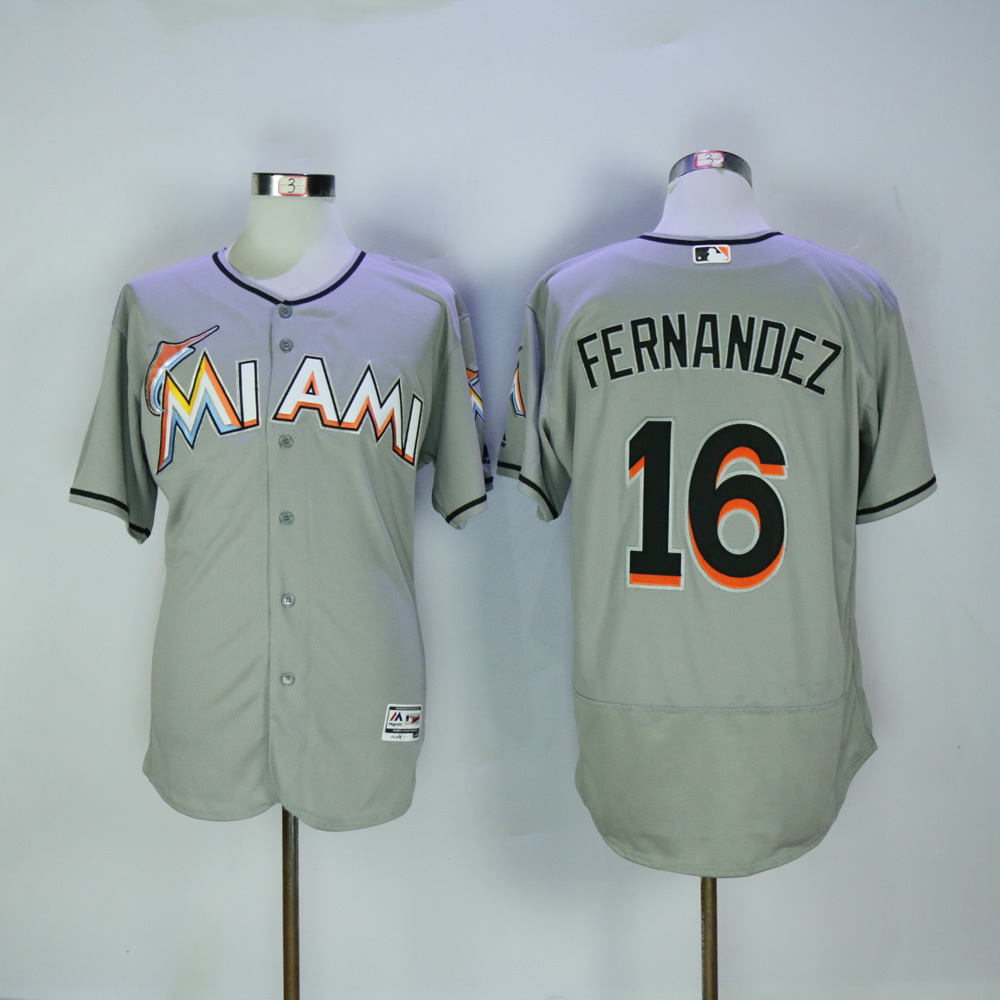 Men Miami Marlins #16 Fernandez Grey Elite MLB Jerseys